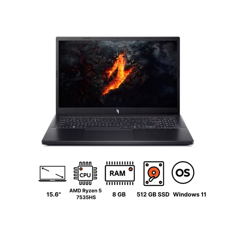 لاب توب ايسر نيترو V 15 - ANV15-41-R6WA ، معالج ايه ام دي رايزن 5 7535HS 15.6 بوصة ، هارد 512 جيجا بايت ، رام 8 جيجا بايت ، كارت شاشة انفيديا جي فورس RTX 3050 ،ويندوز 11 - اسود