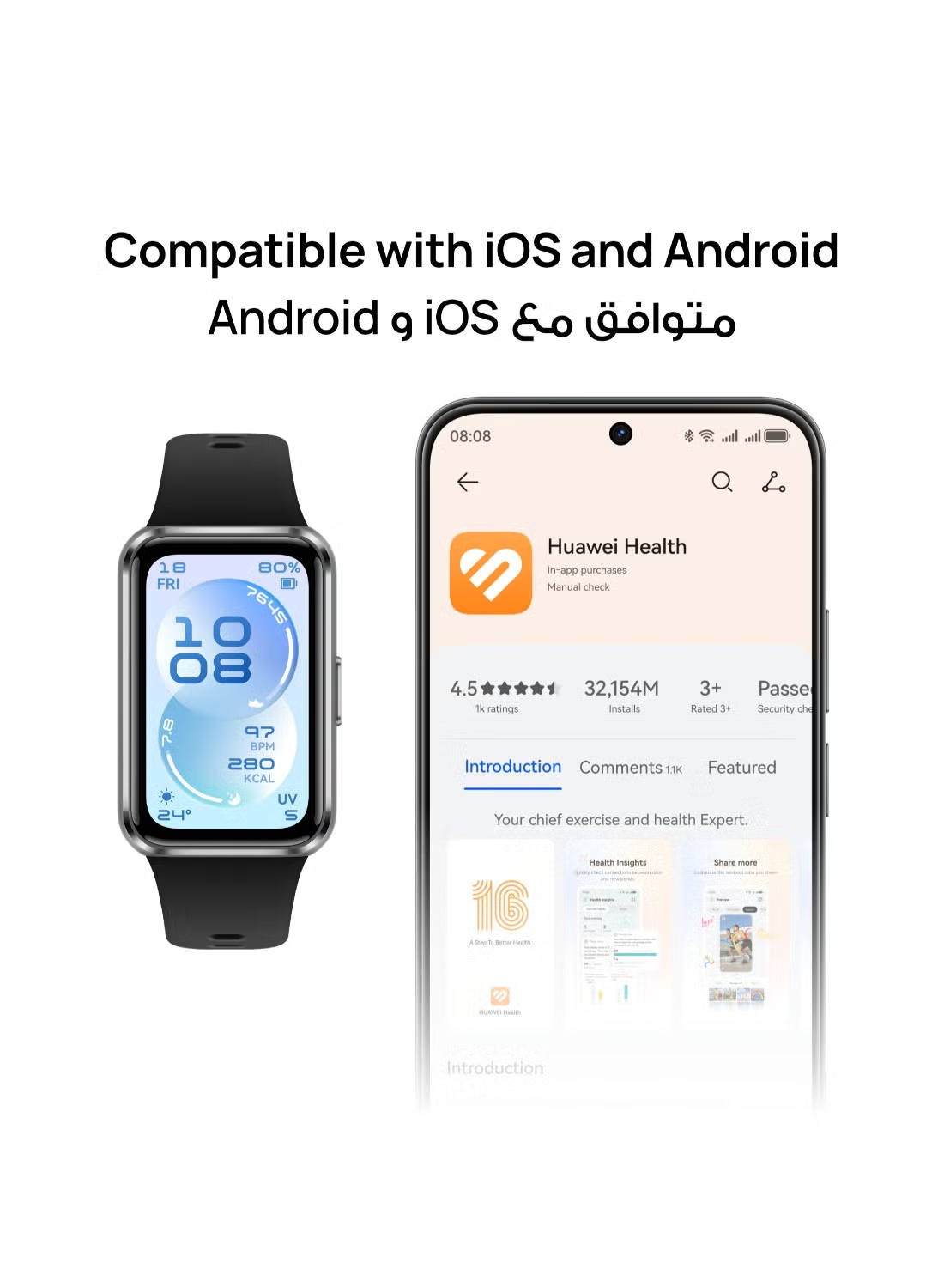 سمارت باند هواوي باند 11 ، مقاس 1.62 بوصة ، بيج
