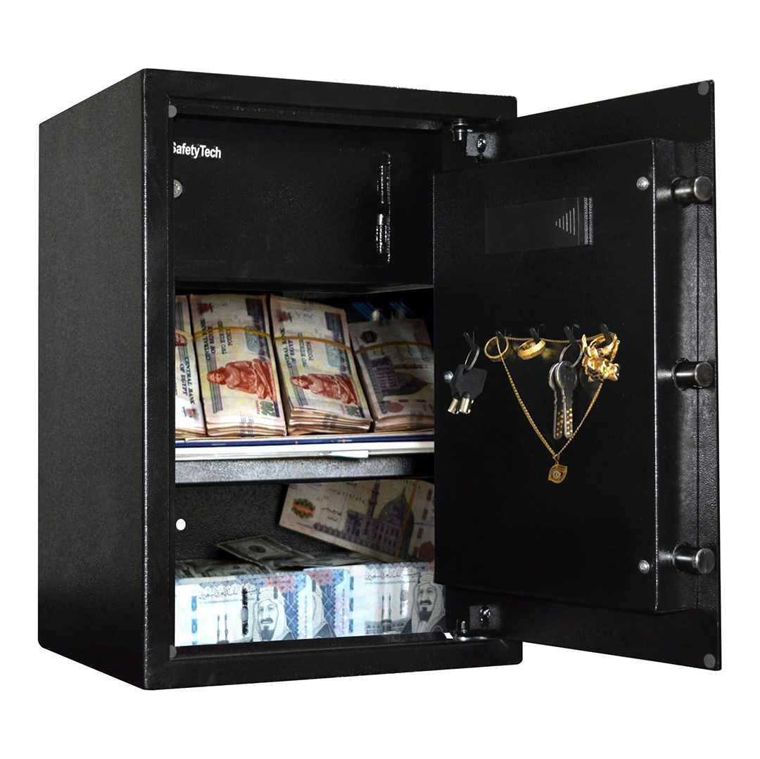 Safety Tech Digital Electronic with Key Lock Safe Box ,50 Liter ,Black Silver - GN50 EIA3