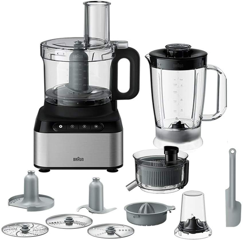Braun PurEase 12 in 1 Food Processor , 800 Watt Silver Black - FP 3235 SI
