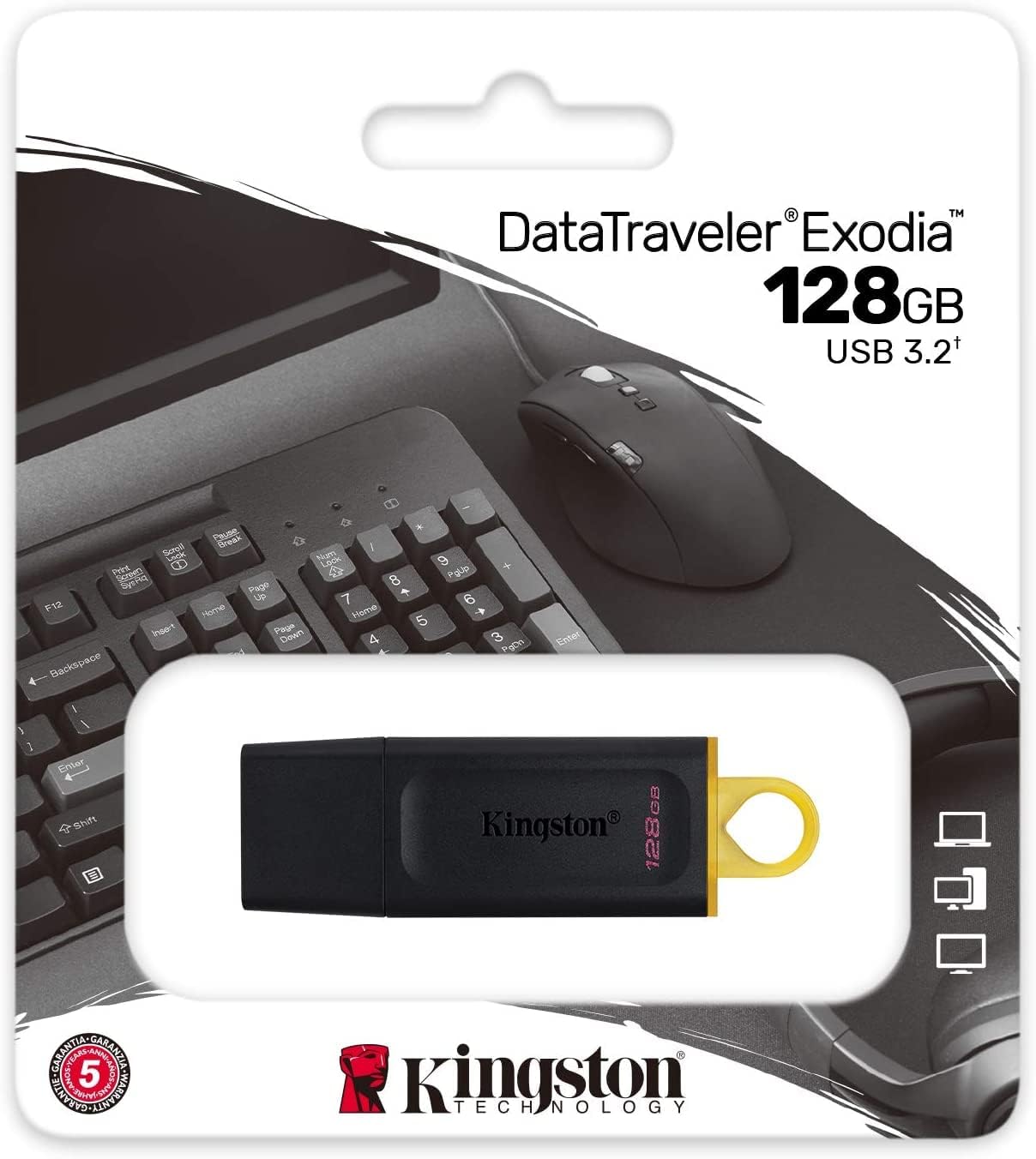 فلاش درايف USB-A كينجستون داتا ترافيلر اكسوديا ، 128 جيجا بايت اسود واصفر - DTX/128GBCR