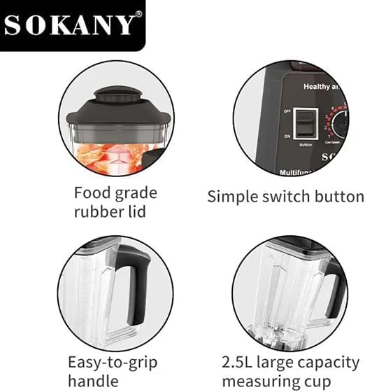 Sokany Countertop Blender with PC Cup , Pure Copper Motor 2.5 Liter 5000 Watt Black - SK-666N