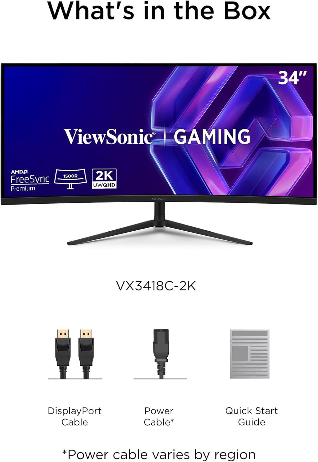 Viewsonic 34 Inch UWQHD Curved Gaming Monitor , 180 Hertz 1 Millisecond , Black - VX3418C-2K