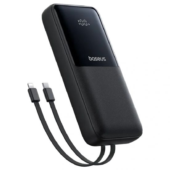 Baseus Lipow Wired Power Bank with 2 Built-in Cables , 20000 mAh 2 Ports , Cosmic Black , PPJP312
