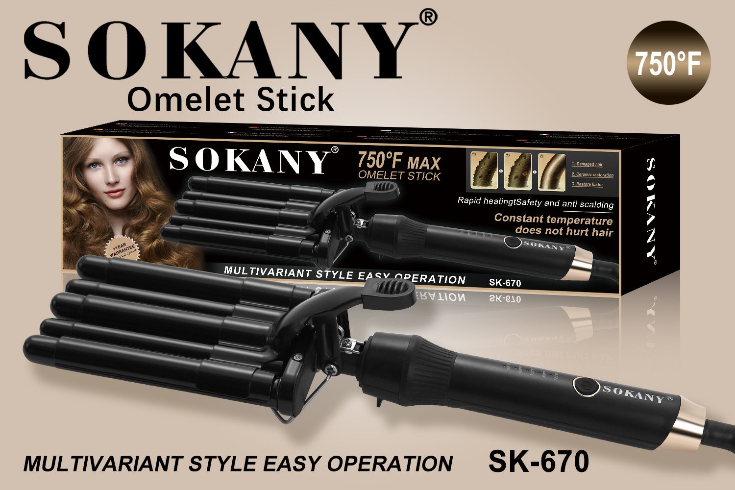 Sokany Hair Styler 1200 Watt 750 Fahrenheit , Black - SK-670