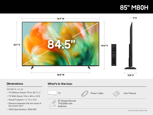Samsung 85 Inch Smart TV , 4K UHD Mini LED Built-In Receiver