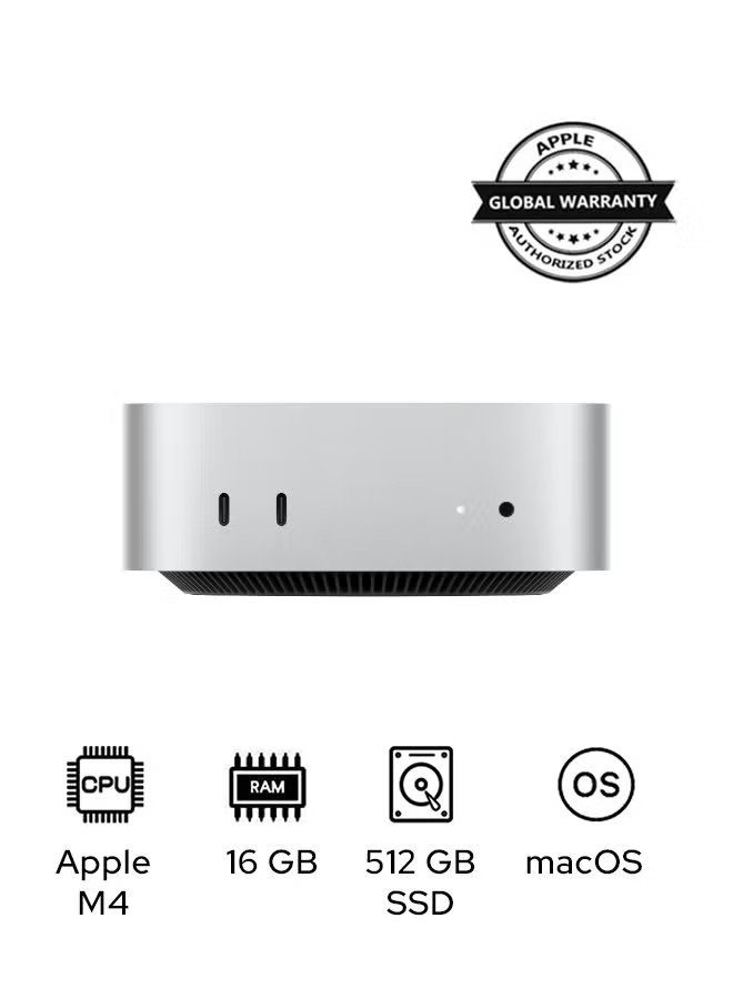Apple Mac Mini PC ,Apple M4 chip with 10-core CPU ,512 GB SSD ,16 GB ,Apple 10-Core GPU - Silver