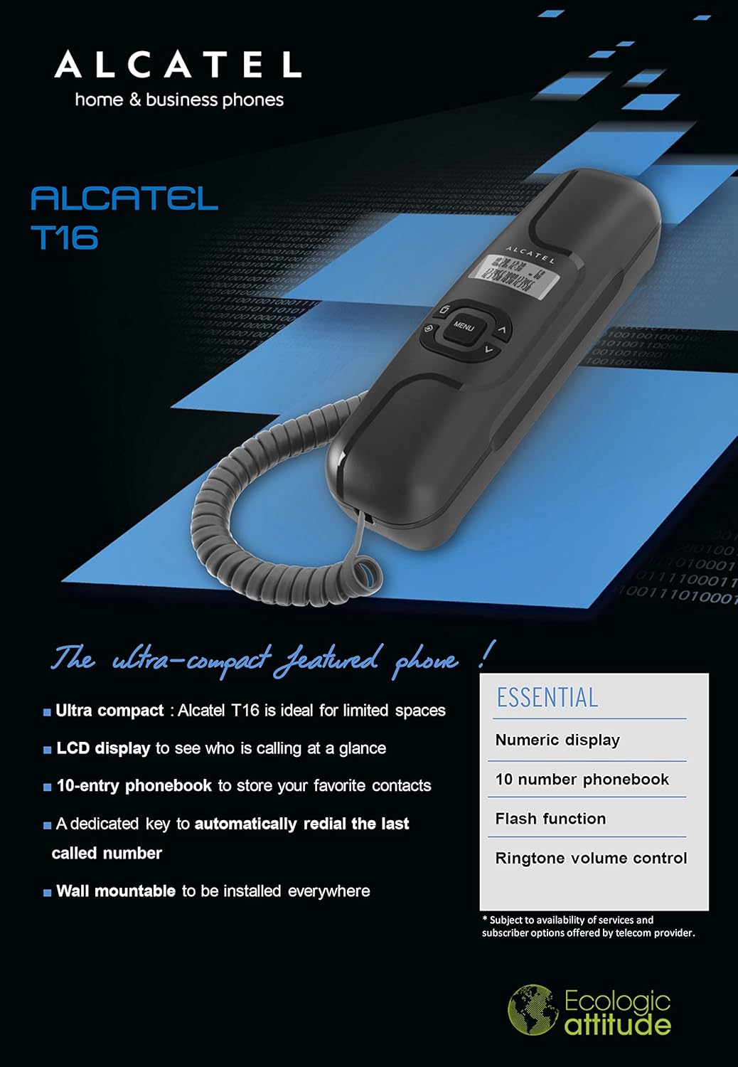Alcatel T16 Corded Telephone ,Black