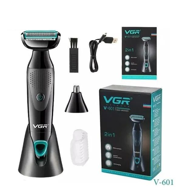 طقم ماكينة حلاقة بدون سلك في جي ار بروفيشنال ، استخدام جاف ورطب ، اسود - V-601