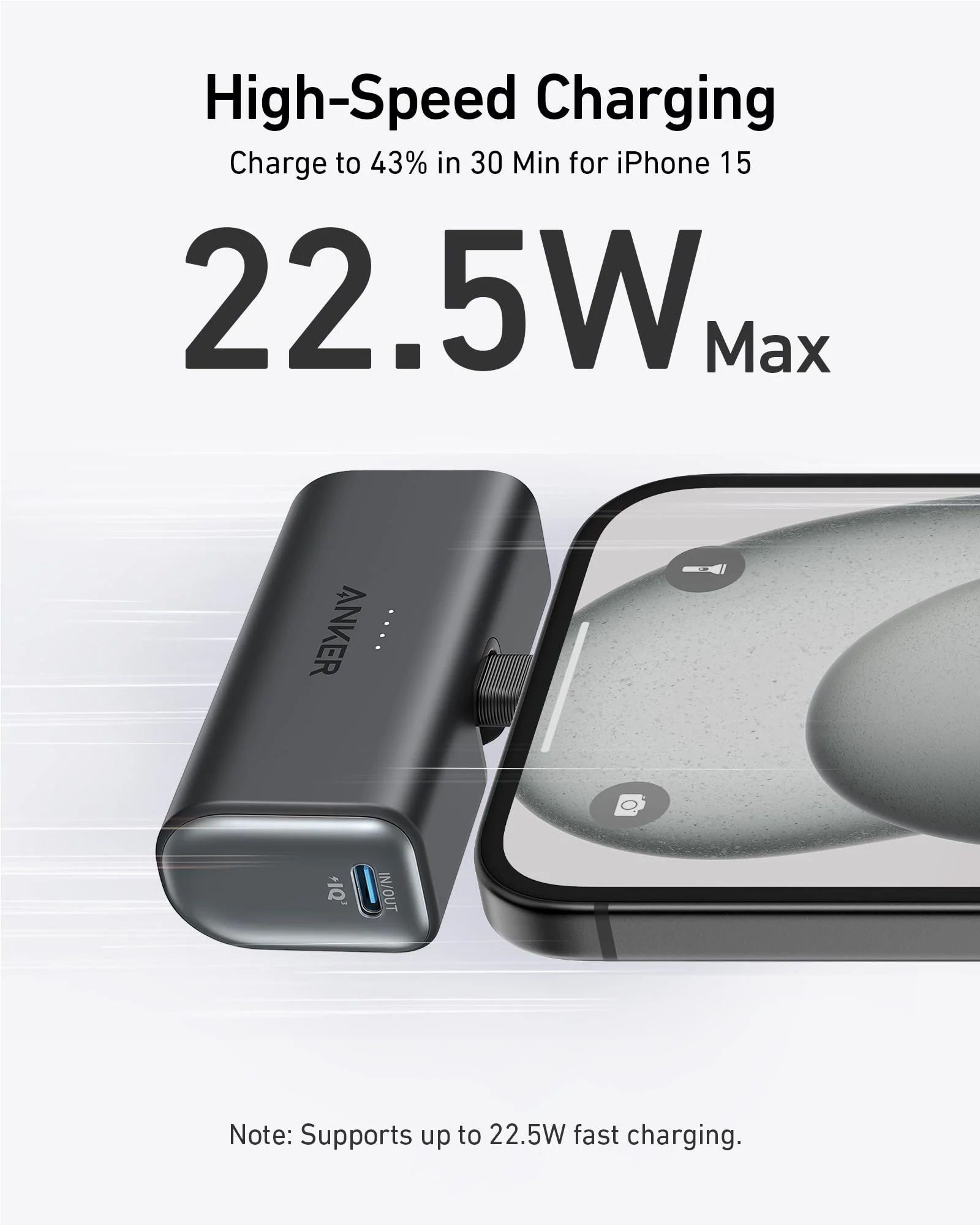 Anker Nano Power Wired Wired Power Bank , 5000 mAh 2 Ports , Black Stone