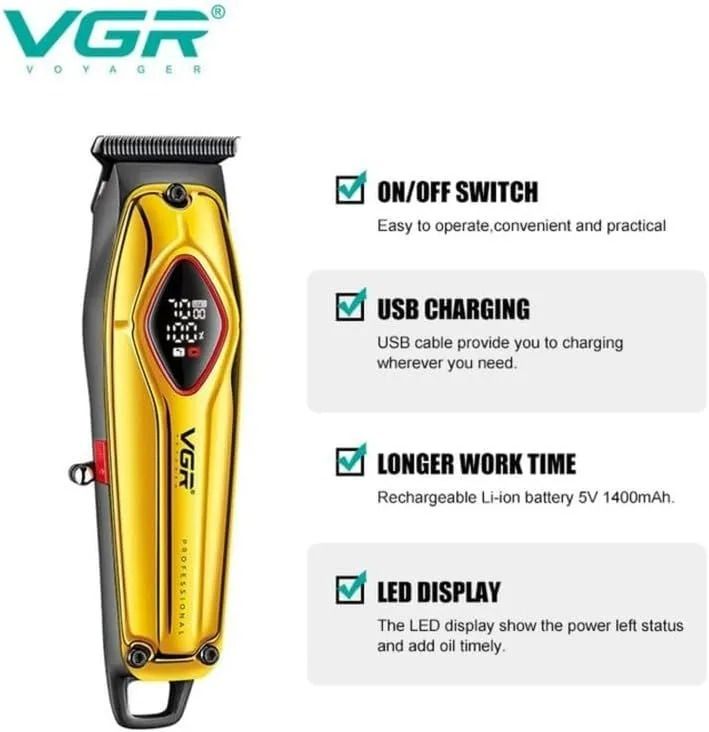 VGR Professional Rechargeable Hair Trimmer with Attachments Dry , Gold - V-945