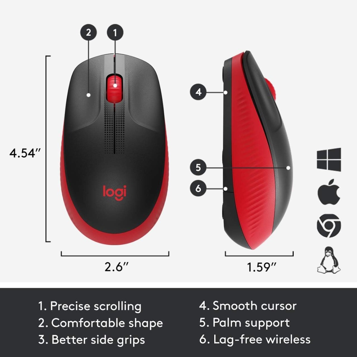 Logitech Wireless Mouse , Red - M190