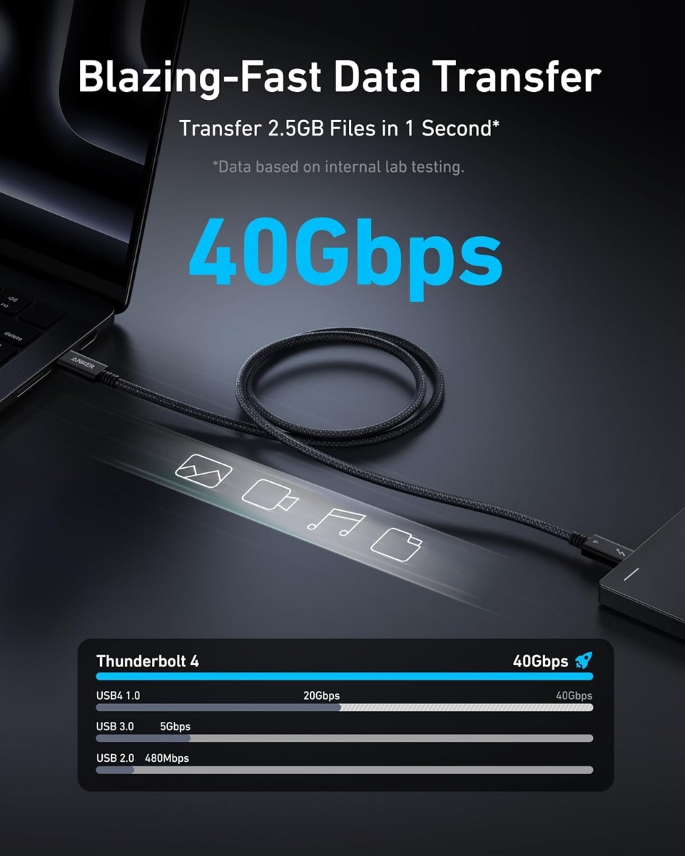 كابل موبايل Type C انكر برايم ، طول 3.3 قدم ، اسود - A84N0