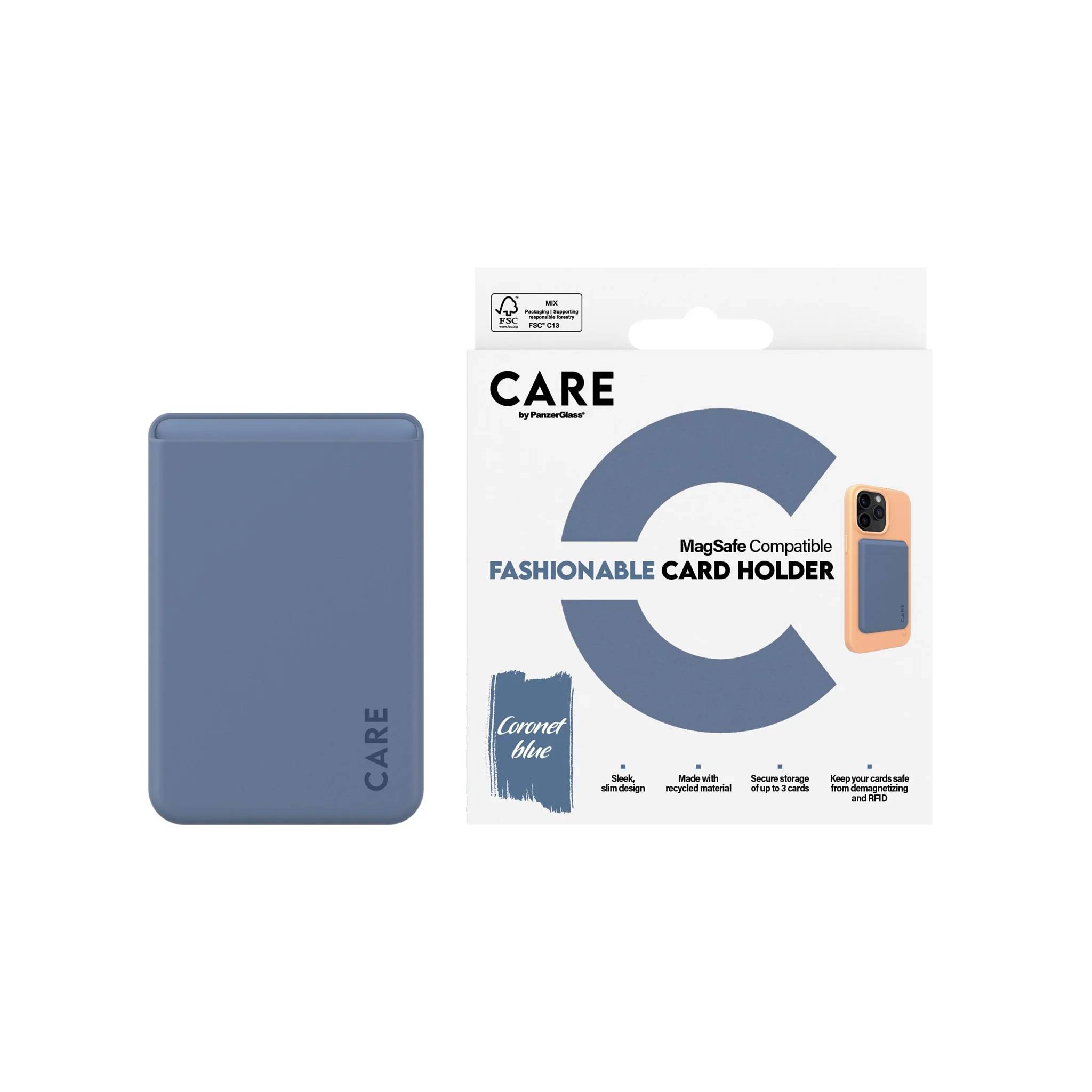 Panzerglass Recycled Material / Leather-like Wallet Magnetic Holder forMagSafe-compatible iPhone models ,Blue