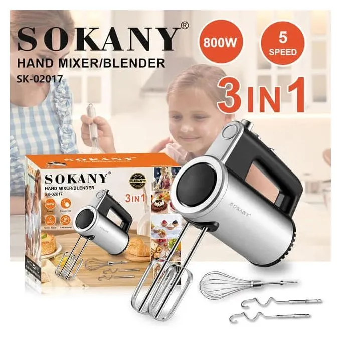 Sokany Stand Mixer 800 Watt Black Silver - SK-02017