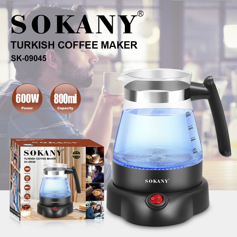 Sokany Turkish Coffee Maker , 800 milliliter 600 Watt Transparent and Black - SK-09045