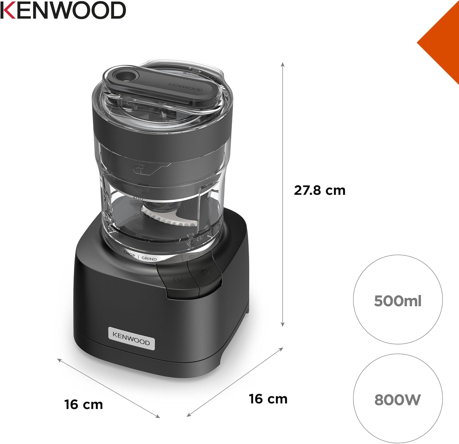 Kenwood Duo Prep Electric Chopper 500 milliliter , 800 Watt Black - CHP80BK