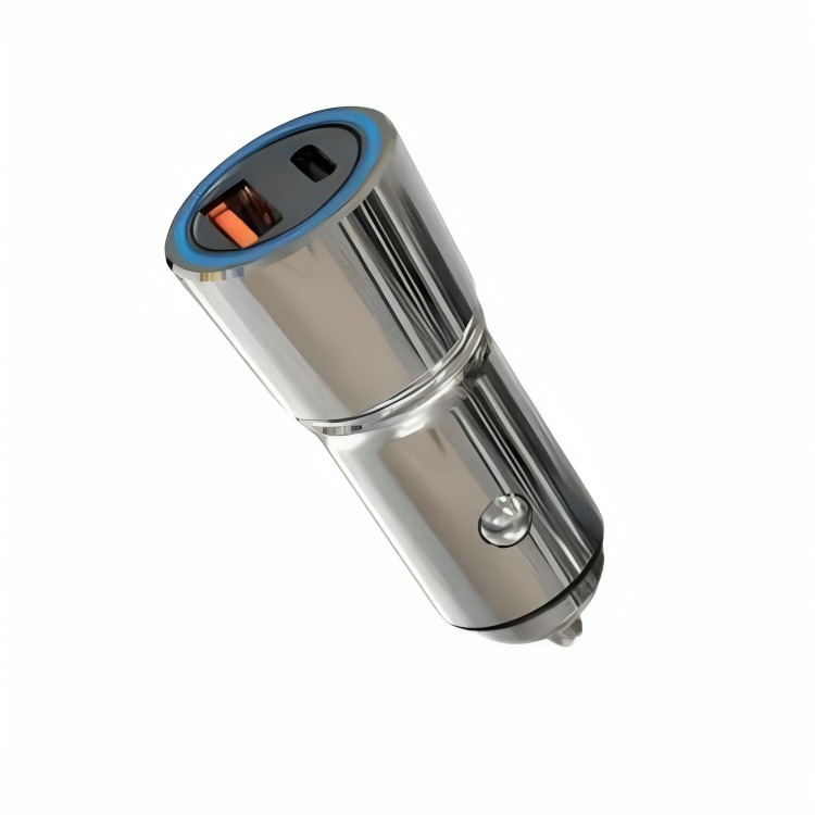 Nine Super Dual Port 56 Car Charger , 2 Ports , Dual Ports Type C and A , 52 Watt , 12 Volt , Silver