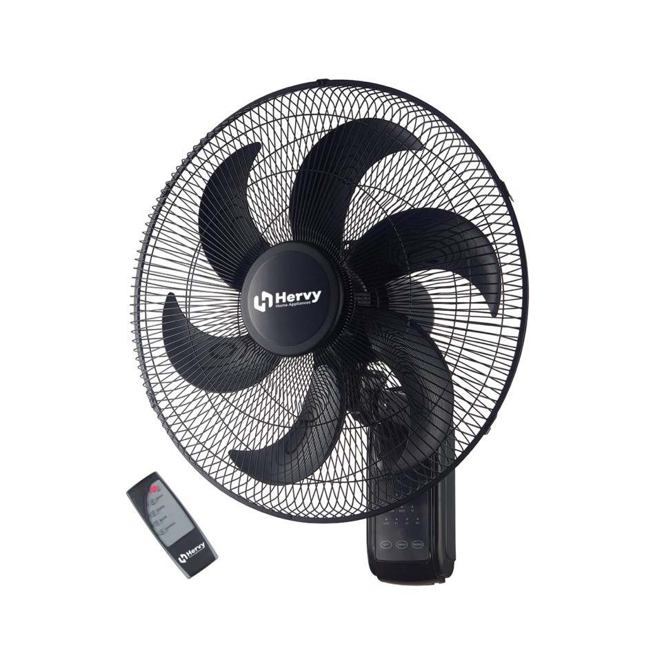 مروحة حائط مع ريموت كنترول هيرفى ، مقاس 18 بوصة ، اسود - WF-001