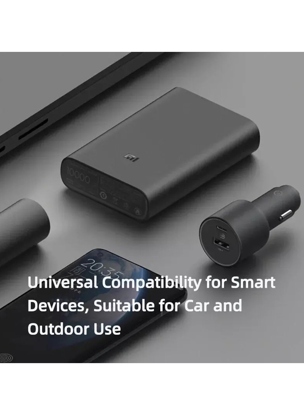 Xiaomi 1A1C Car Charger with Cable Type C , 2 Ports , Dual Ports Type C and A , 100 Watt , 5 Volt , Black - CC07ZM