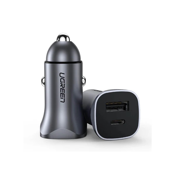 شاحن سيارة يوجرين ، عدد 2 منفذ USB ، قدرة 30 وات ، رمادي - CD130