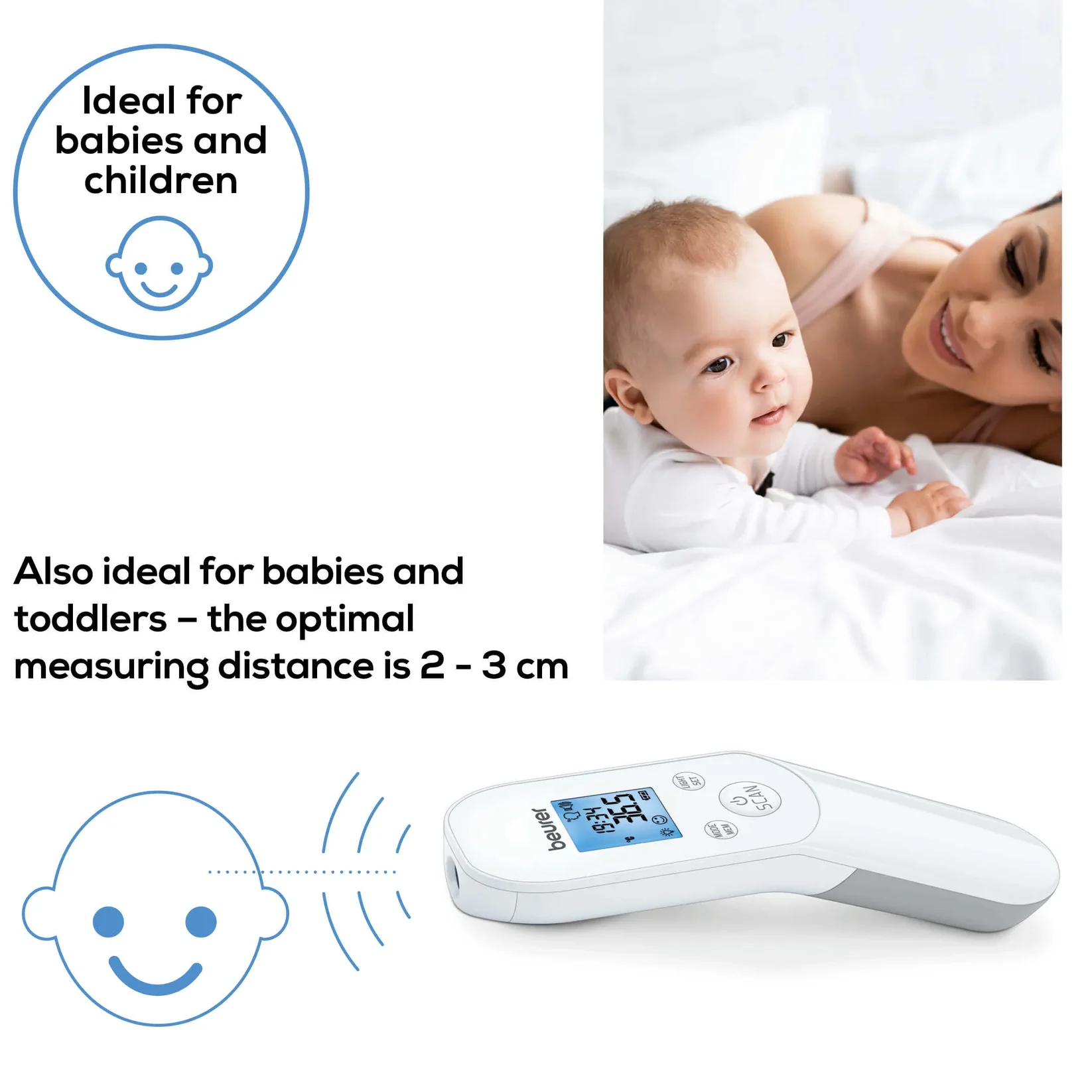 Beurer Non-Contact Infrared Thermometer , White Grey - FT 85