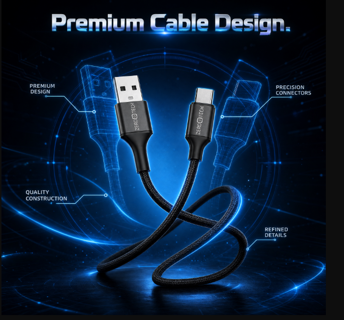 كابل شحن ومزامنة البيانات منفذين نوع C و A زيروتك ، طول 1 متر ، اسود - ZPCC-AC151A