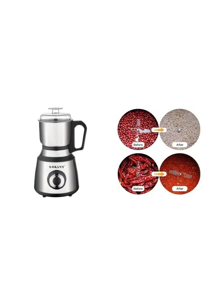 Sokany Coffee Grinder , 200 gm 800 Watt , Stainless Steel - SK-04033