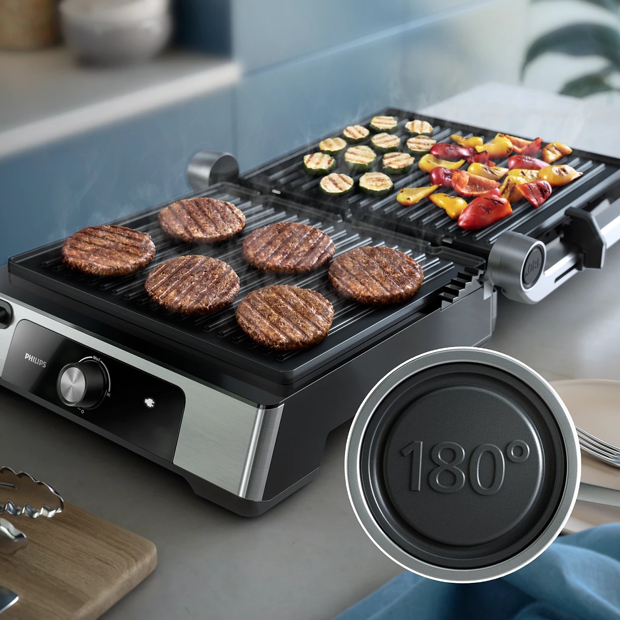 شواية كهرباء فيليبس 5000 سيريس كونتاكت ، اسود وفضي - HD6301/90