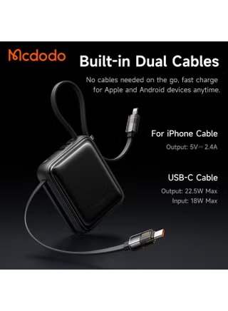 Mcdodo Wired Wired Power Bank with 2 Built-in Cables , 10000 mAh 1 Ports , Black , MC-2550