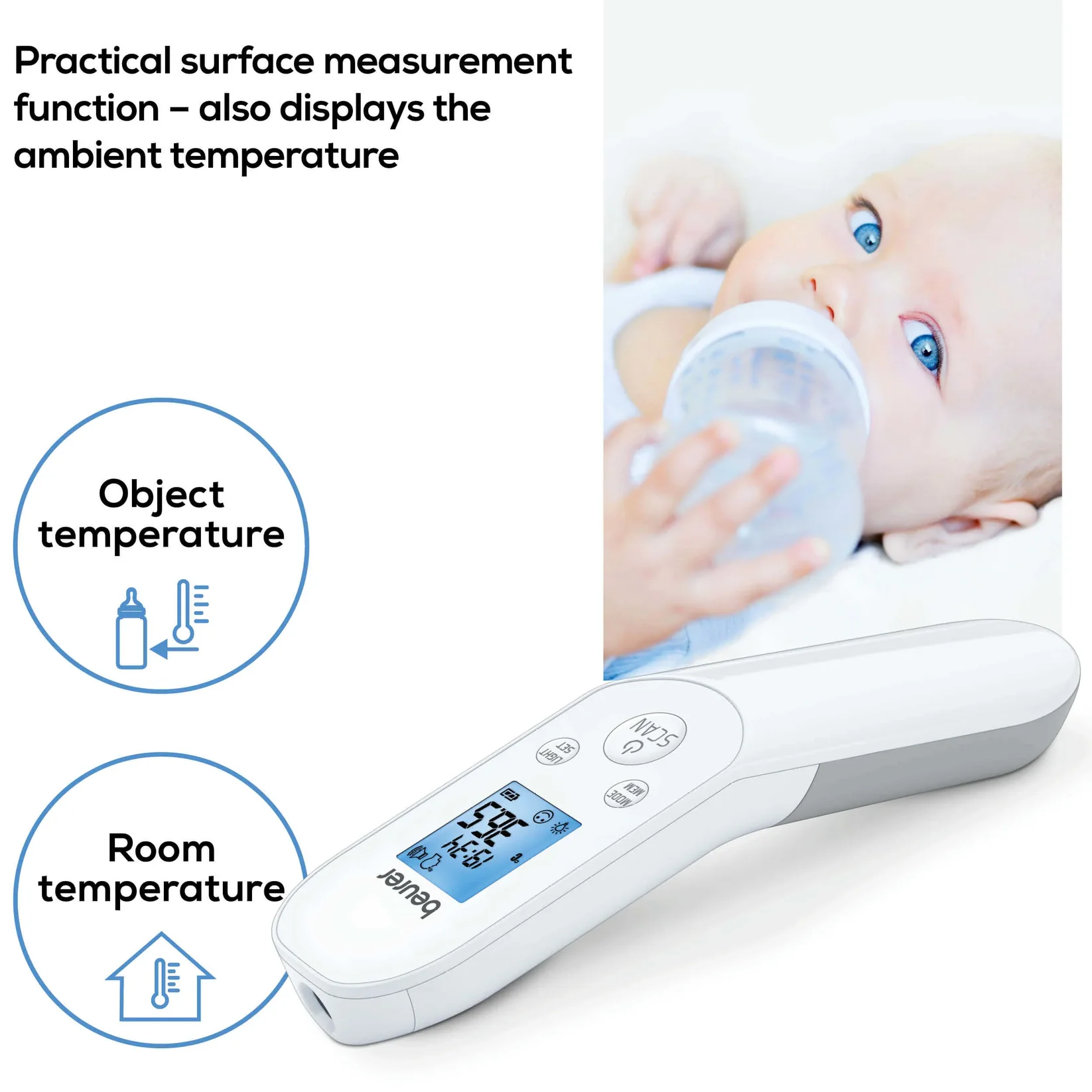 Beurer Non-Contact Infrared Thermometer , White Grey - FT 85