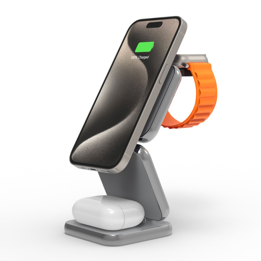 Nine S21 3-In-1 Wireless Charger , 15 Watt , Grey