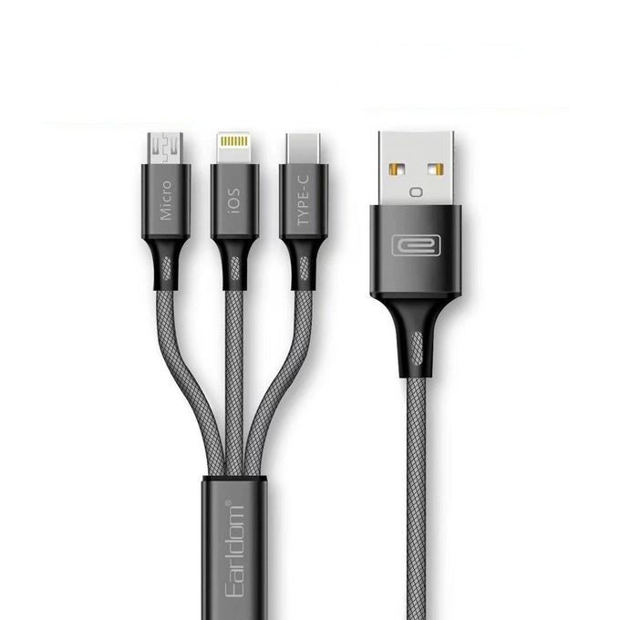 Earldom Triple Port 3 in 1 Multi Charging Cable 1.2 Meter Black - EC-IMC017