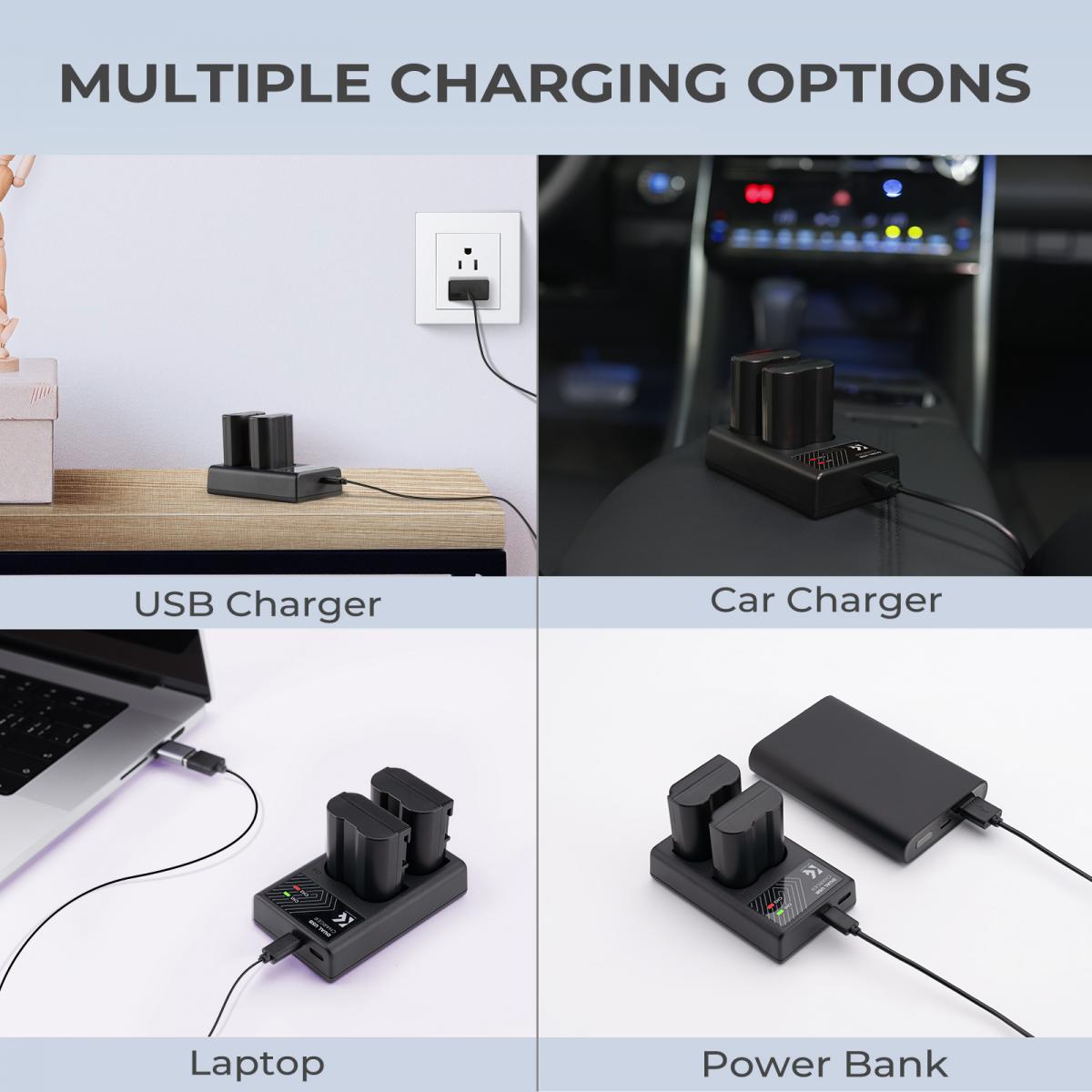 K&F Concept Camera Battery Charger forNikon EN-EL15، EN-EL15A، EN-EL15B ,Black - KF28.0006
