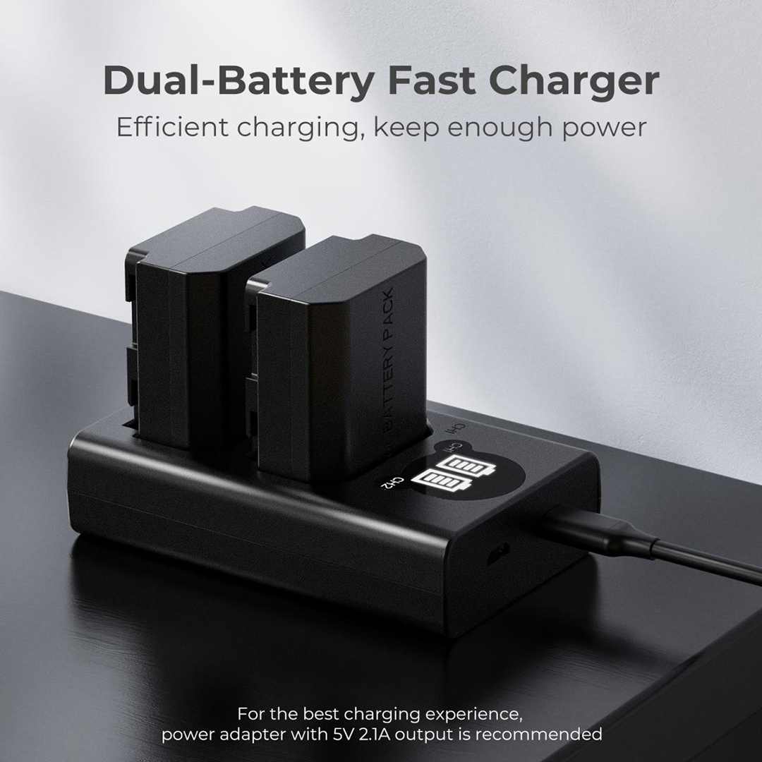 K&F Concept NP-FZ100 Camera Battery Charger forSony Alpha A7 III, A7R III, A7R IV, A9, A9 II, FX3, FX30, ZV-E1, A6600 ,Black - KF28.001V1