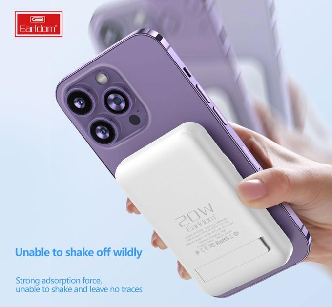 Earldom PD40 Wired / Wireless MagSafe Power Bank , 5000 mAh 1 Ports , White Gray