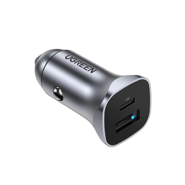 شاحن سيارة يوجرين ، عدد 2 منفذ USB ، قدرة 30 وات ، رمادي - CD130