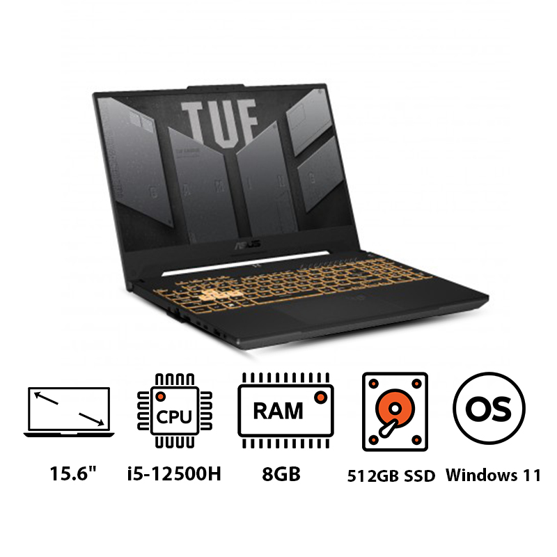 لاب توب اسوس TUF جيمنج F15 FX507ZC 2022 ، معالج انتل كور i5-12500H 15.6 بوصة ، هارد 512 جيجا بايت SSD ، رام 8 جيجا بايت ، كارت شاشة انفيديا جي فورس RTX 3050 ،ويندوز 11 - رمادي ميتشا