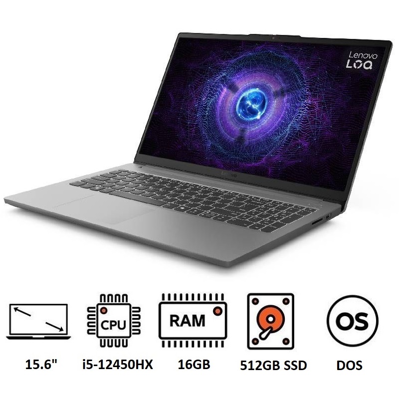 لاب توب لينوفو Lenovo LOQ Essential 15IAX9E Gaming Laptop 83LK0070ED ، معالج انتل كور i5-12450HX 15.6 بوصة ، هارد 512 جيجا بايت SSD ، رام 16 جيجا بايت ، كارت شاشة انفيديا جي فورس RTX 3050 ،فري دوس - رمادي