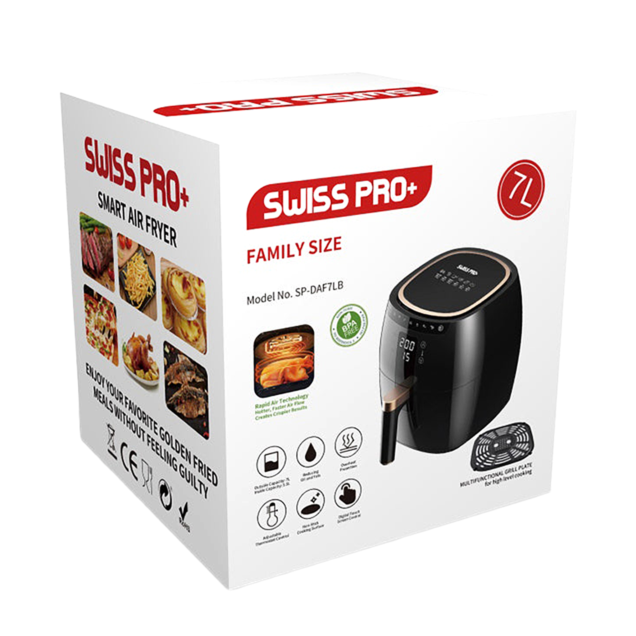 Swiss Pro Plus Air Fryer , 7 Liter , 1750 Watt Black - SP-DAF7LB