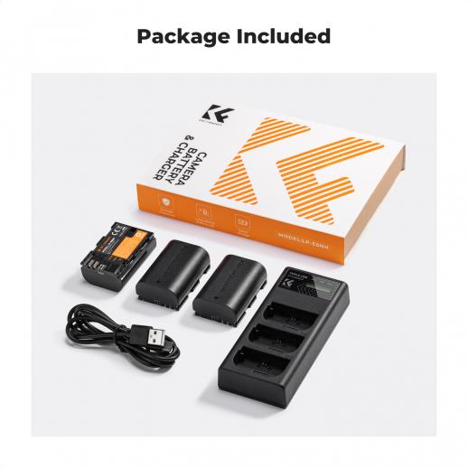 K&F Concept Camera Battery Pack with Charger for Canon LP-E6NH / LP-E6N / LP-E6 ,Black - KF28.0039