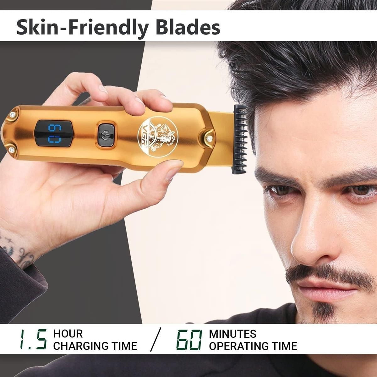 VGR Professional Rechargeable Hair Trimmer with Attachments Wet & Dry , Gold - V-927