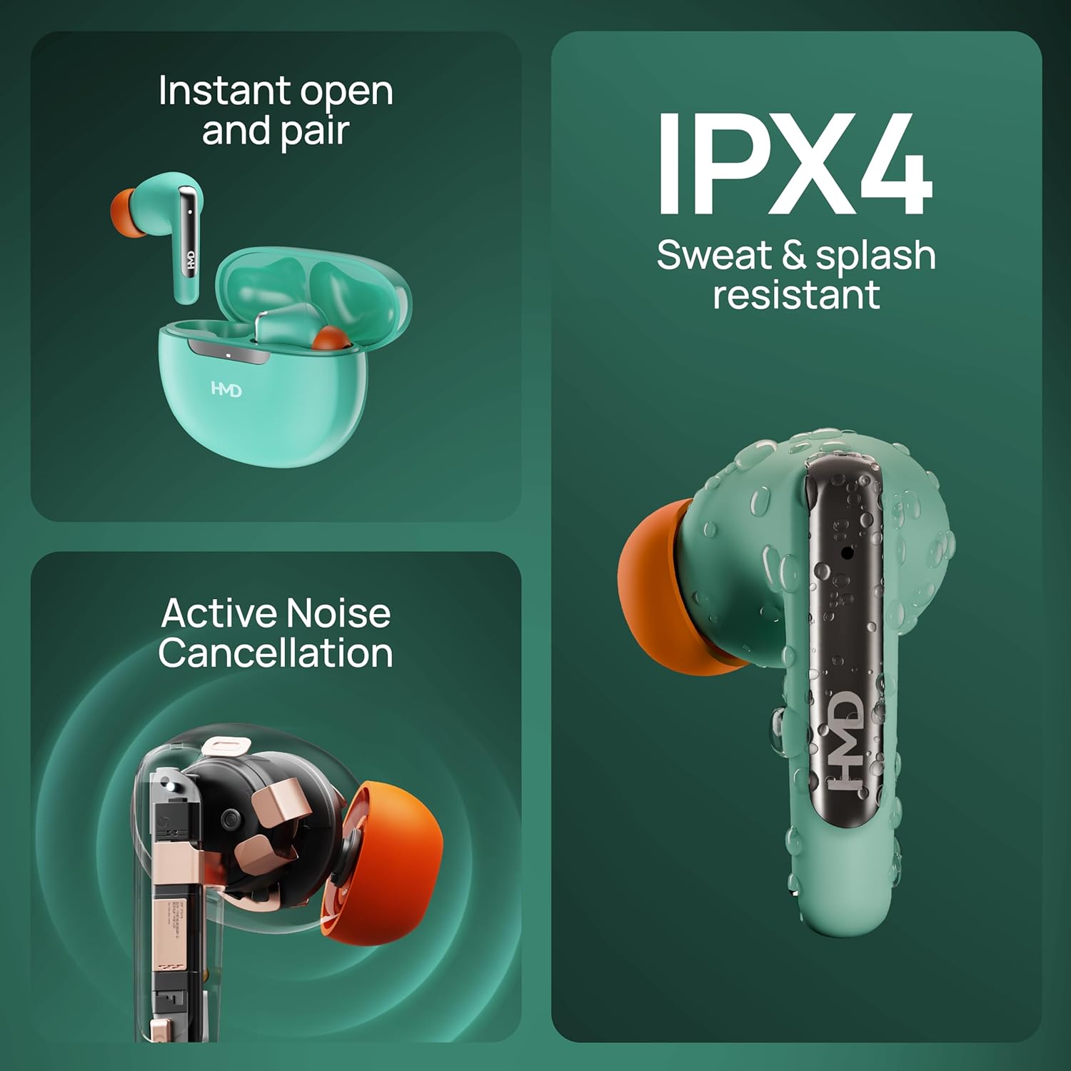 HMD DUB P60 Earbuds , with Active Noise Cancellation , Green