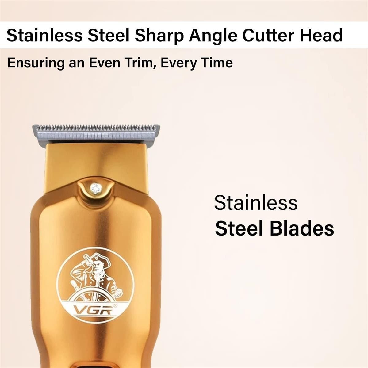 VGR Professional Rechargeable Hair Trimmer with Attachments Wet & Dry , Gold - V-927