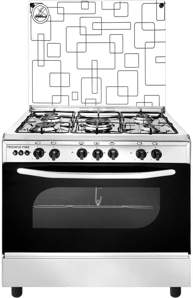 Techno Fire Gas Cooker , 5 Burners , Black Silver - TF-15-S