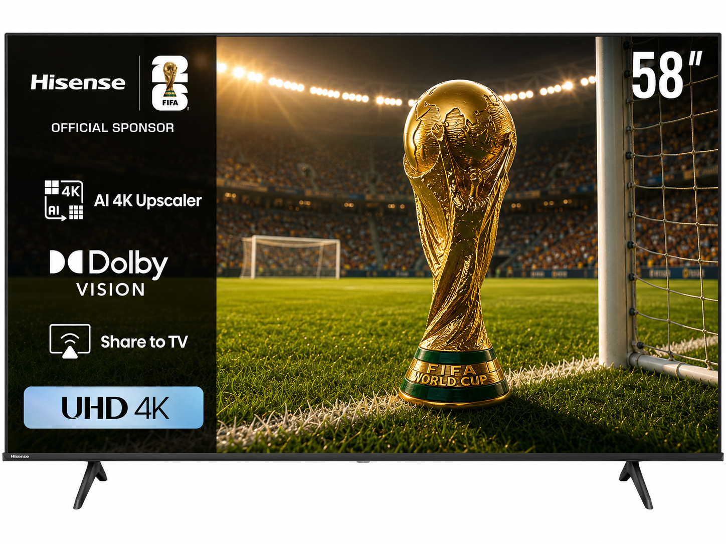 شاشة تلفزيون سمارت هايسنس ، مقاس 58 بوصة ، D LED ، دقة 4K UHD