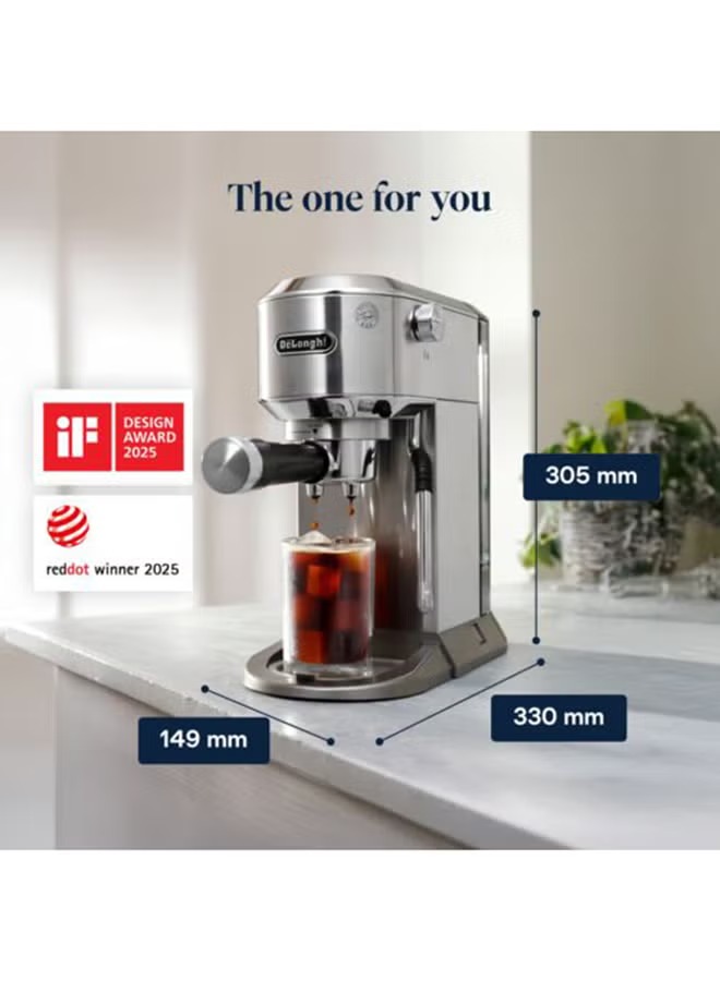 ماكينة قهوة أوتوماتيك ديلونجى ديديكا ديو ، سعة 1 لتر ، 2 كوب ، 1450 وات ، فضي - EC890.M