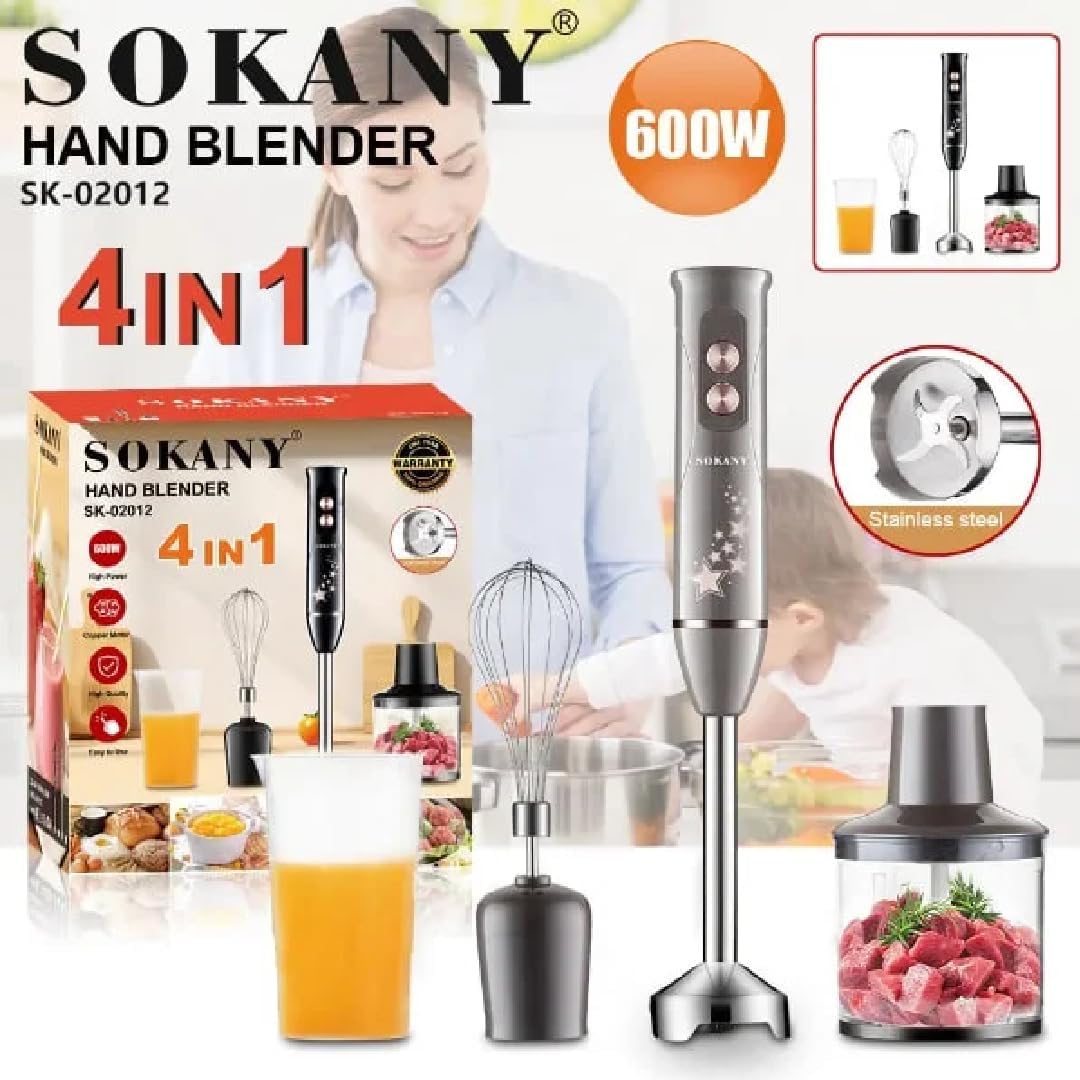 Sokany 4 In 1 Hand Blender with Attachments 600 Watt Gray - SK-02012