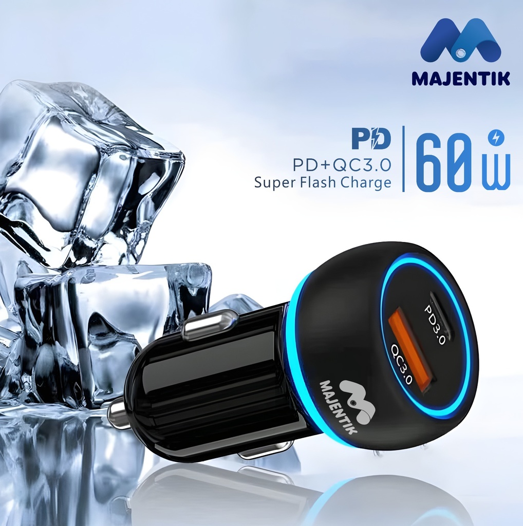 Majentik Car Charger , Type C , 60 Watt , Black