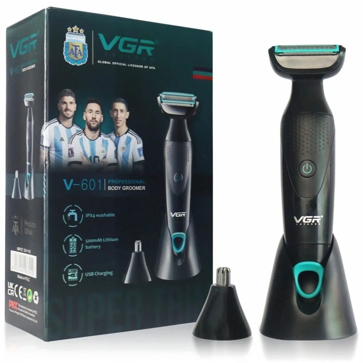 طقم ماكينة حلاقة بدون سلك في جي ار بروفيشنال ، استخدام جاف ورطب ، اسود - V-601